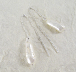 Sterling Silver Stick Pearl Ear Thread, White