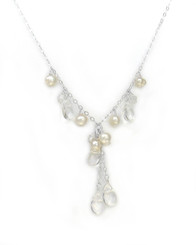 Sterling Silver Teardrop Cascading Drop Adjustable Necklace, Clear