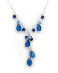 Sterling Silver Teardrop Cascading Drop Adjustable Necklace, Midnight Blue