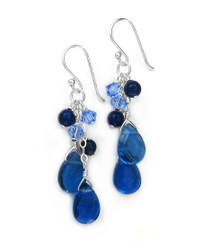 Sterling Silver Teardrop Cascading Drop Earrings, Midnight Blue