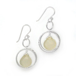 Sterling Silver Circle Charms Frame Stone Drop Earrings, Moonstone