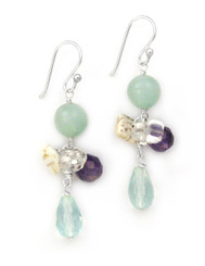 Sterling Silver Stone Cluster and Drop Earrings, Aqua