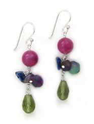 Sterling Silver Stone Cluster and Drop Earrings, Green