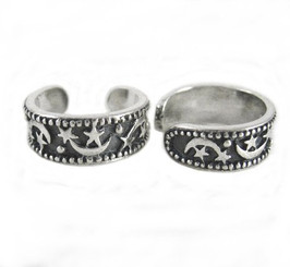 Sterling Silver Moon and Stars Band Ear Cuff Earring, One Piece