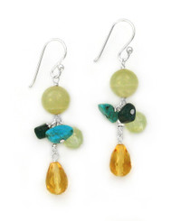 Sterling Silver Stone Cluster and Drop Earrings, Yellow