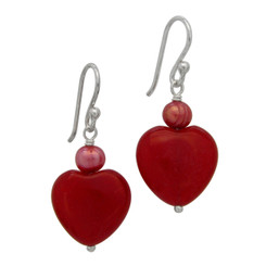 Sterling Silver Heart Stone Pearl Drop Earrings