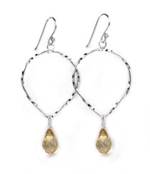 Sterling Silver Twisted Wire Reverse Teardrop and Stone Drop Earrings, Citrine