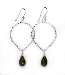Sterling Silver Twisted Wire Reverse Teardrop and Stone Drop Earrings, Labradorite