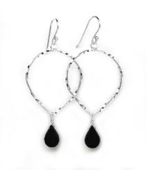Sterling Silver Twisted Wire Reverse Teardrop and Stone Drop Earrings, Onyx