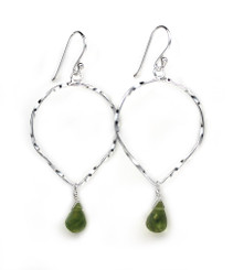 Sterling Silver Twisted Wire Reverse Teardrop and Stone Drop Earrings, Peridot