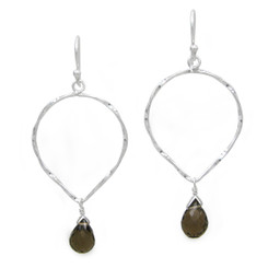 Sterling Silver Twisted Wire Reverse Teardrop and Stone Drop Earrings, Smoky Quartz