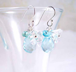 Sterling Silver Flower Crystal Stone Cluster Drop Earrings, Aqua