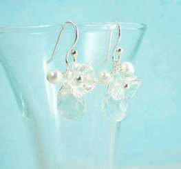 Sterling Silver Flower Crystal Stone Cluster Drop Earrings, Clear