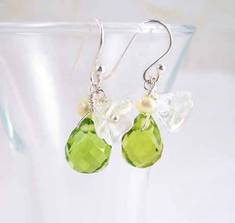 Sterling Silver Flower Crystal Stone Cluster Drop Earrings, Spring Green