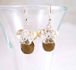 Sterling Silver Flower Crystal Stone Cluster Drop Earrings, Smoke