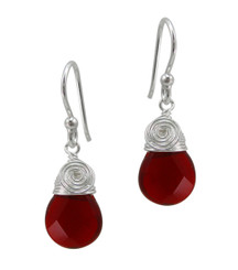 Briolette Stone Drop Coil and Spiral Wrapped Sterling Silver Earrings, Red