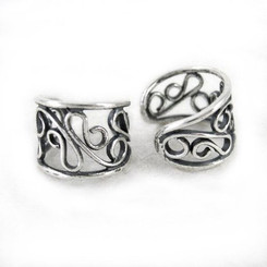 Sterling Silver Delicate Filigree Swirls Band Ear Cuff Earring, One Piece