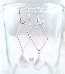 Sterling Silver Wire and Brushed Finish Teardrop Drop Earrings