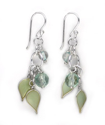 Sterling Silver Enamel Leaves and Stones Cascading Drop Earrings, Aqua