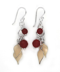 Sterling Silver Enamel Leaves and Stones Cascading Drop Earrings, Red