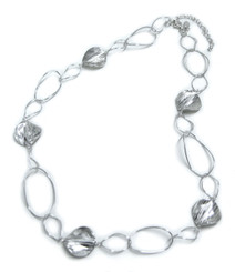 Sterling Silver Oval Link Round Charm Link Necklace