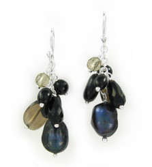 Sterling Silver Cultured Pearl and Mix Stones Cluster Drop Earrings, Peacock