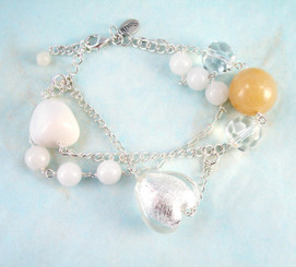 Sterling Silver Double Strand Mix Stones Chain Bracelet