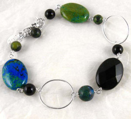 Sterling Silver Circle Wire and Mix Stones Link Bracelet