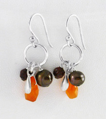 Sterling Silver Circle Charm Mix Stones Cluster Drop Earrings