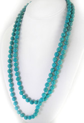Long Strand of Knotted 8mm Round Stone Necklace, Blue Howlite
