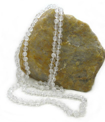 Long Strand of Knotted 8mm Round Stone Necklace, Clear Crackled Quartz