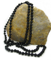Long Strand of Knotted 8mm Round Stone Necklace, Onyx