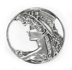 Sterling Silver Lady Circle Brooch Pin