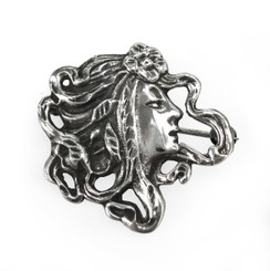 Sterling Silver Lady Face Flower Brooch Pin