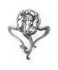 Sterling Silver Art Deco Lady and Swirl Brooch Pin