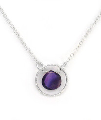 Sterling Silver Circle Charm Center Teardrop Stone Chain Necklace, Amethyst