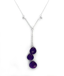 Sterling Silver Three Teardrop Stones Chain Necklace, Amethyst
