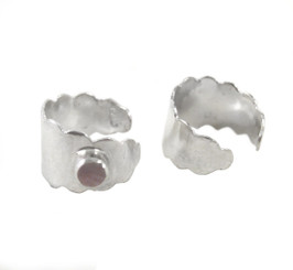 Sterling Silver Stone Accent Scalloped Edge Ear Cuff Earring, One Piece