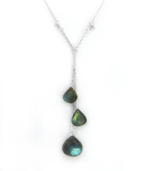 Sterling Silver Three Teardrop Stones Chain Necklace, Labradorite