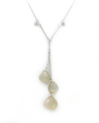 Sterling Silver Three Teardrop Stones Chain Necklace, Moonstone