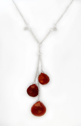 Sterling Silver Three Teardrop Stones Chain Necklace, Red Chalcedony