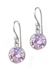 Sterling Silver Round Crystal Drop Earrings, Lavender