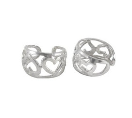Sterling Silver Sweet Open Hearts Band Ear Cuff Earring, One Piece