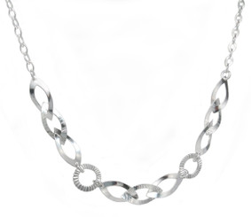 Sterling Silver Marquise and Circle Link Necklace, Adjustable 16 - 18 Inch