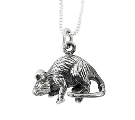 Sterling Silver Chinese Zodiac Rat Charm Necklace