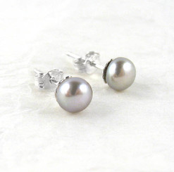 Sterling Silver 6-8mm Cultured Pearl Stud Post Earrings, Gray