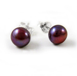 Sterling Silver 6-8mm Cultured Pearl Stud Post Earrings, Purple