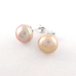 Sterling Silver 10-11 mm Cultured Pearl Stud Post Earrings, Pink