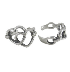 Sterling Silver Two Open Hearts Intertwining Ear Cuff Earring, One Piece