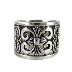Sterling Silver Romantic Fleur-de-Lis Wide Band Ring